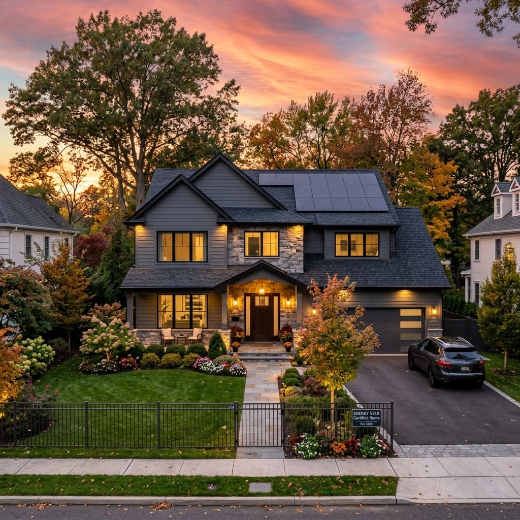 Cherry Hill, NJ home with a new GAF shingle roof and rooftop solar panels installed by Zenergy Solar