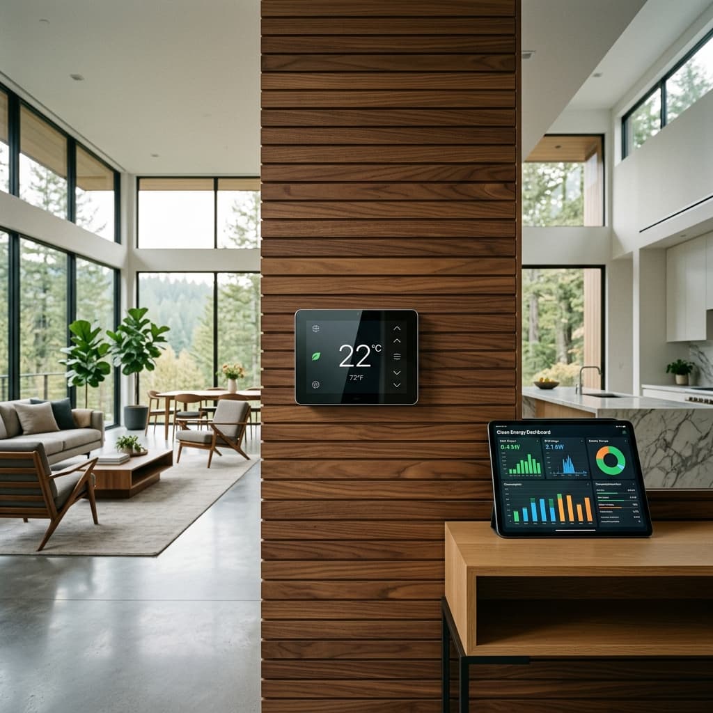Smart home energy monitoring dashboard displaying clean home automation metrics